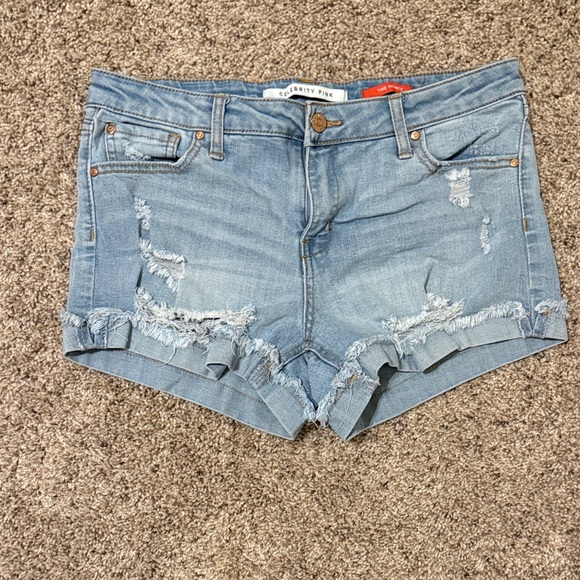 Celebrity Pink Pants - Celebrity Pink Light Blue Distressed Jean Shorts